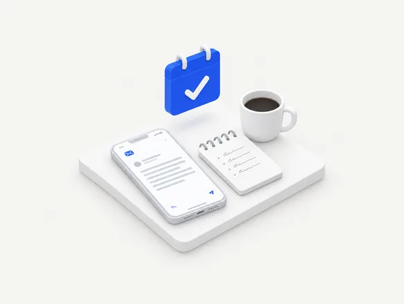 Téléphone, bloc-notes et calendrier coché pour le rendez-vous
